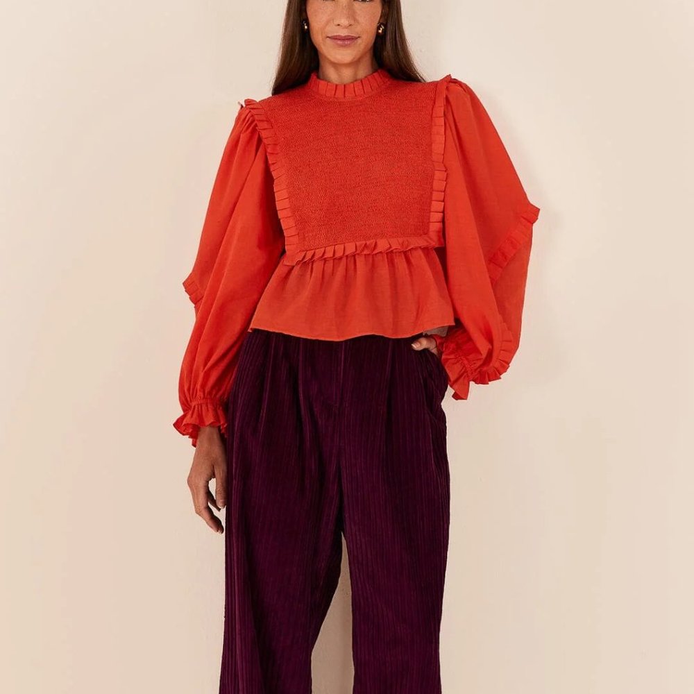 NWT FARM RIO Corduroy Wide Leg Pants, Burgundy